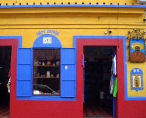 Zapatista shop in vivid colors in San Cristobal de las Casas, Chiapas, Mexico