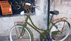 Green bicycle in Rome, Italy