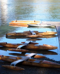 Redwood canoes at Stanford Inn in Mendocino, California, USA