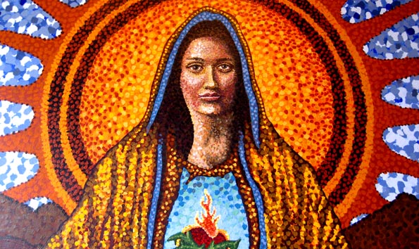 Mural of Our Lady of Guadalupe at Gracias Madre organic Mexican restaurant - Mission District, San Francisco, USA Mural of Our Lady of Guadalupe at Gracias Madre organic Mexican restaurant in the Mission District, San Francisco, USA