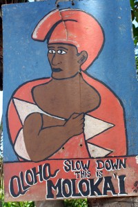 Slow down sign on Molokai, Hawaii, USA
