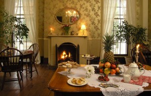 Elegant old dining room at breakfast at Brampton Bed & Breakfast Inn, Chestertown, Maryland, USA 