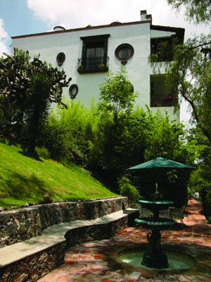Lush grounds at La Puertecita boutique hotel in San Miguel de Allende, Guanajuato, Mexico