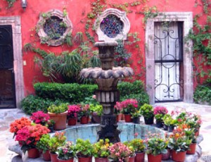 Courtyard fountain at Casa Luna Quebrada in San Miguel de Allende, Guanajuato, Mexico