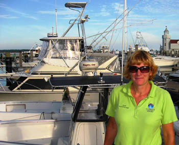 Abbie Coderre, manager of green, Five Bell Saybrook Point Marina in Old Saybrook, Connecticut, USA