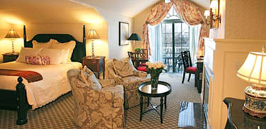 Elegant guest room at the luxury green Saybrook Point Inn in Old Saybrook, Connecticut, USA