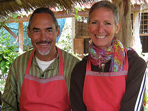 Gary and Peggy Diedrichs in Thai cooking class, Chiang Mai, Thailand
