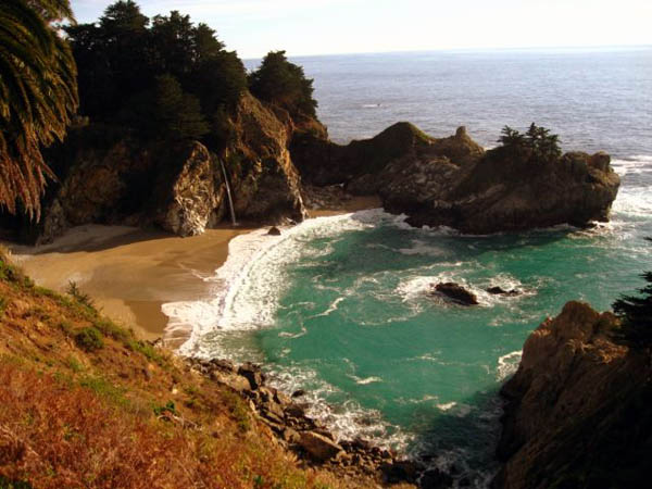 Beach waterfall, Julia Pfeiffer State Park in Big Sur, California USA