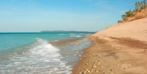 Sandy beach on Lake Michigan near Traverse City, Michigan USA