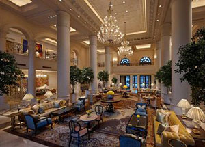 Grand lobby, Leela Palace in New Delhi, India