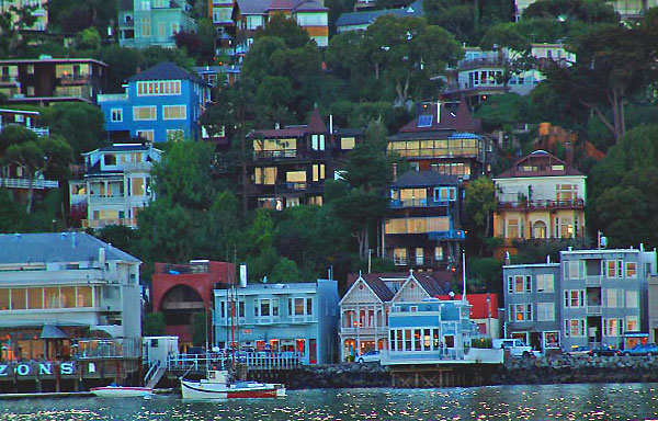 Downtown at dusk - Sausalito, California, USA Downtown at dusk in Sausalito, California, USA